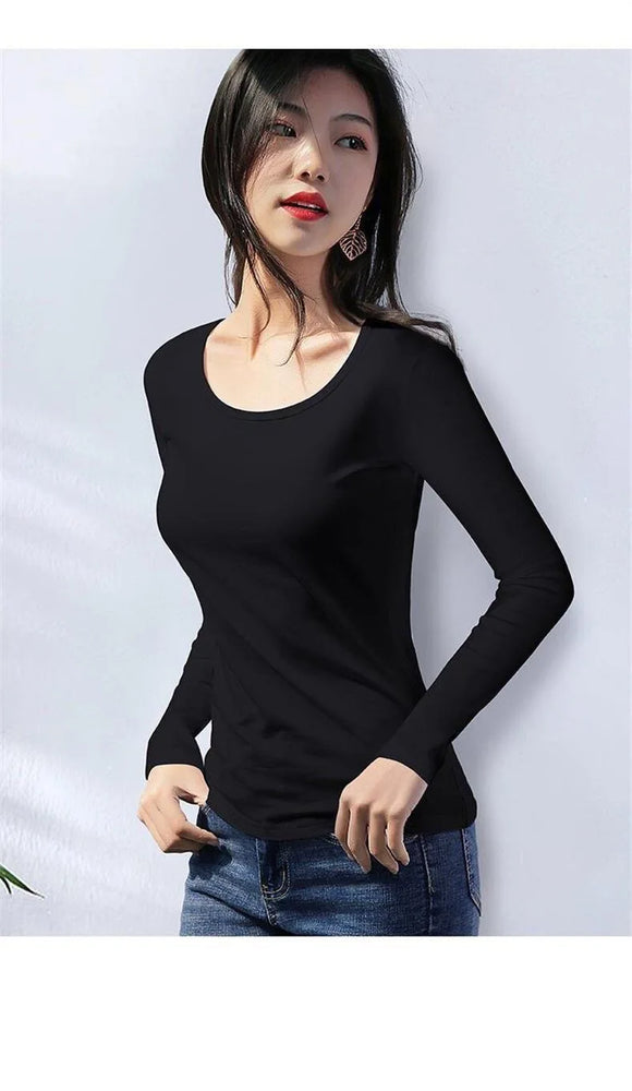 Womens Thermal Velvet T-Shirt | Warm Elastic Winter Base Layer