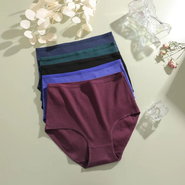 6pc Seamless Cotton Briefs | High-Waist Striped Set
