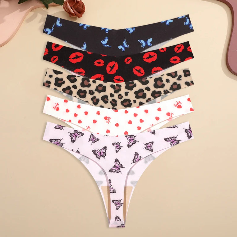 5pc Leopard Thongs | Seamless Ice Silk G-Strings