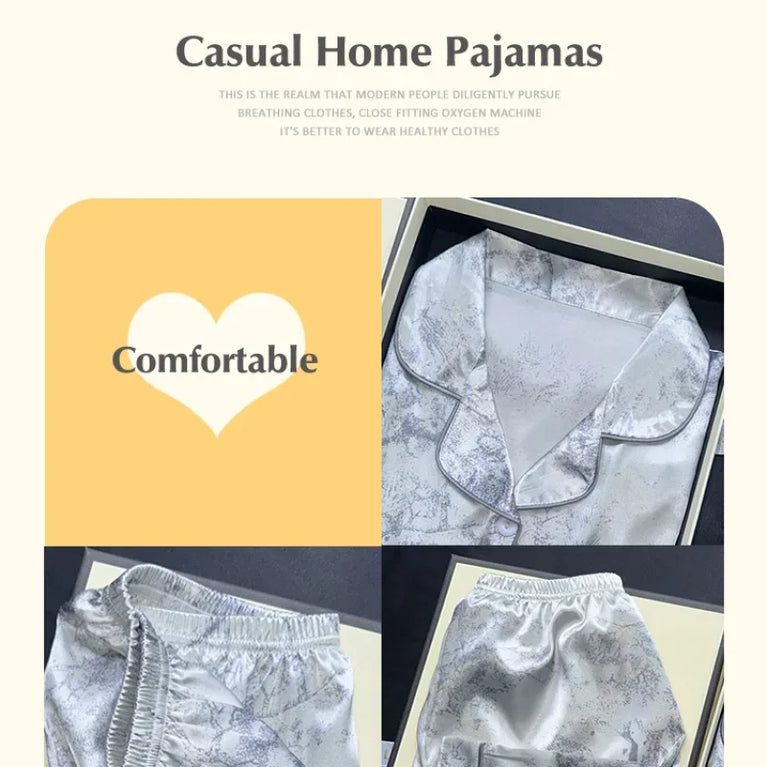 Women’s Geometric Satin Pajamas | V-Neck Ink Painting Set