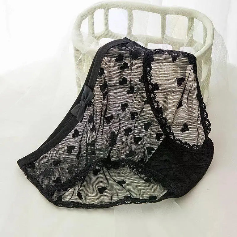Sweetheart Mesh Briefs | Transparent Bow Heart Panties