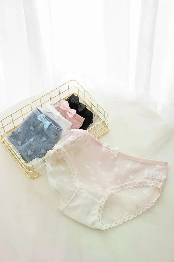 Sweetheart Mesh Briefs | Transparent Bow Heart Panties