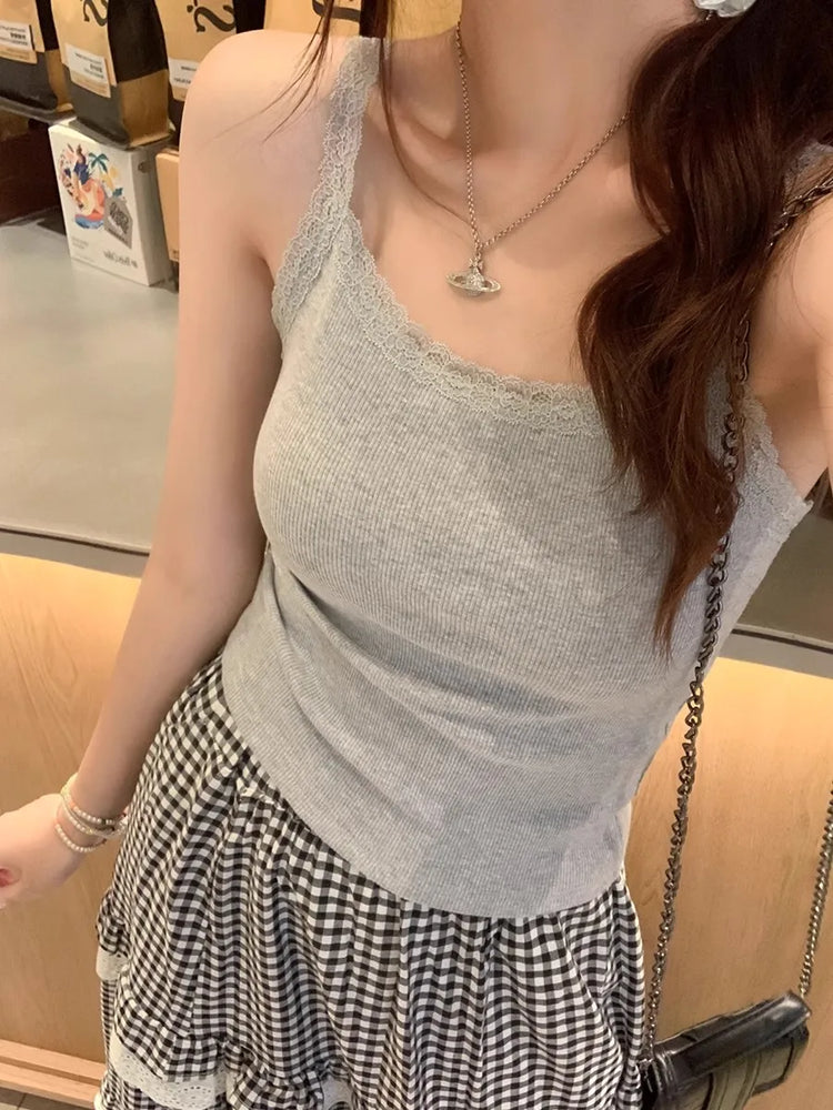 Asymmetric Lace Crop Top | Sweet & Spicy Summer Cotton Vest