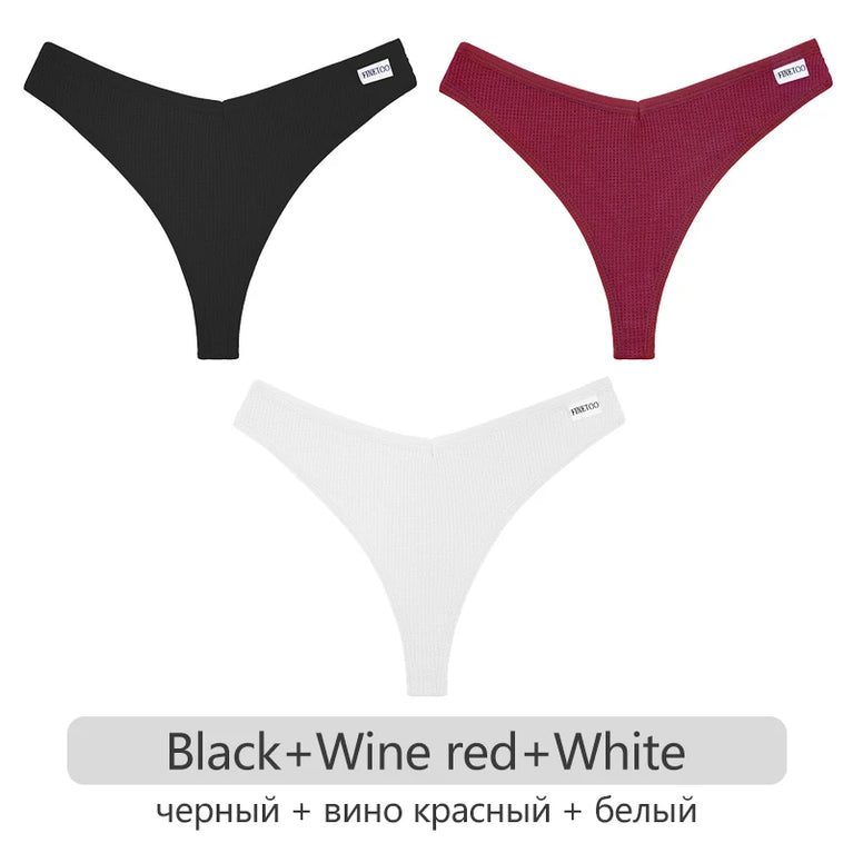 Waffle Cotton Thongs (3-Pack) – Low-Rise Comfortable G-Strings