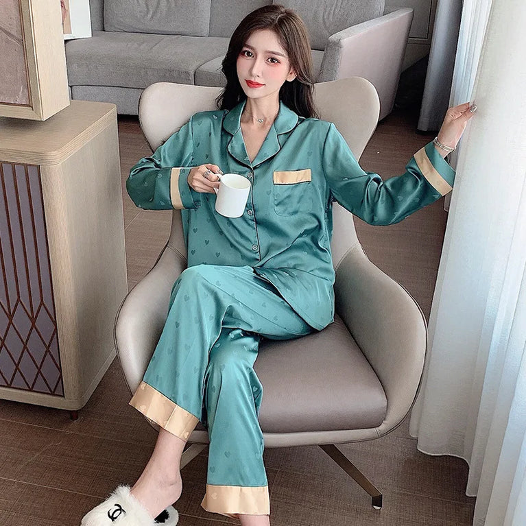 Women’s Ice Silk Animal Print Pajama Set | Autumn 2-Piece