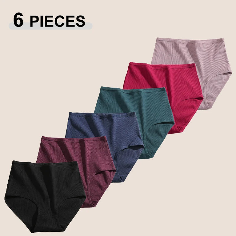 6pc Seamless Cotton Briefs | High-Waist Striped Set