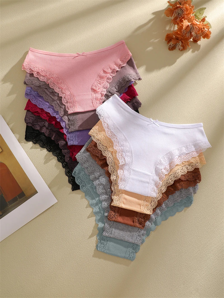6pc Cotton Lace Panties | Crossed Belt Brazilian Briefs