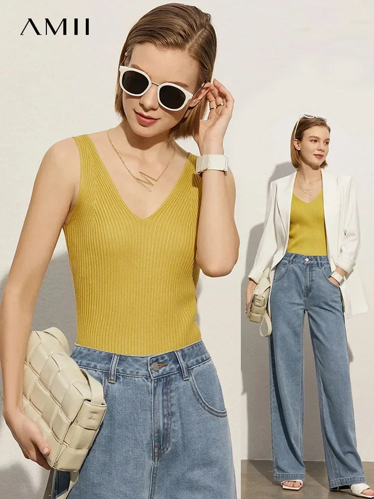 Minimalism V-Neck Knitted Camisole | Office Lady Tank