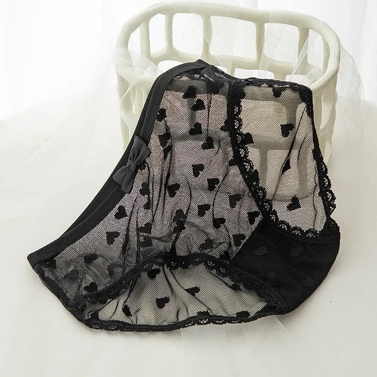 Sweetheart Mesh Briefs | Transparent Bow Heart Panties