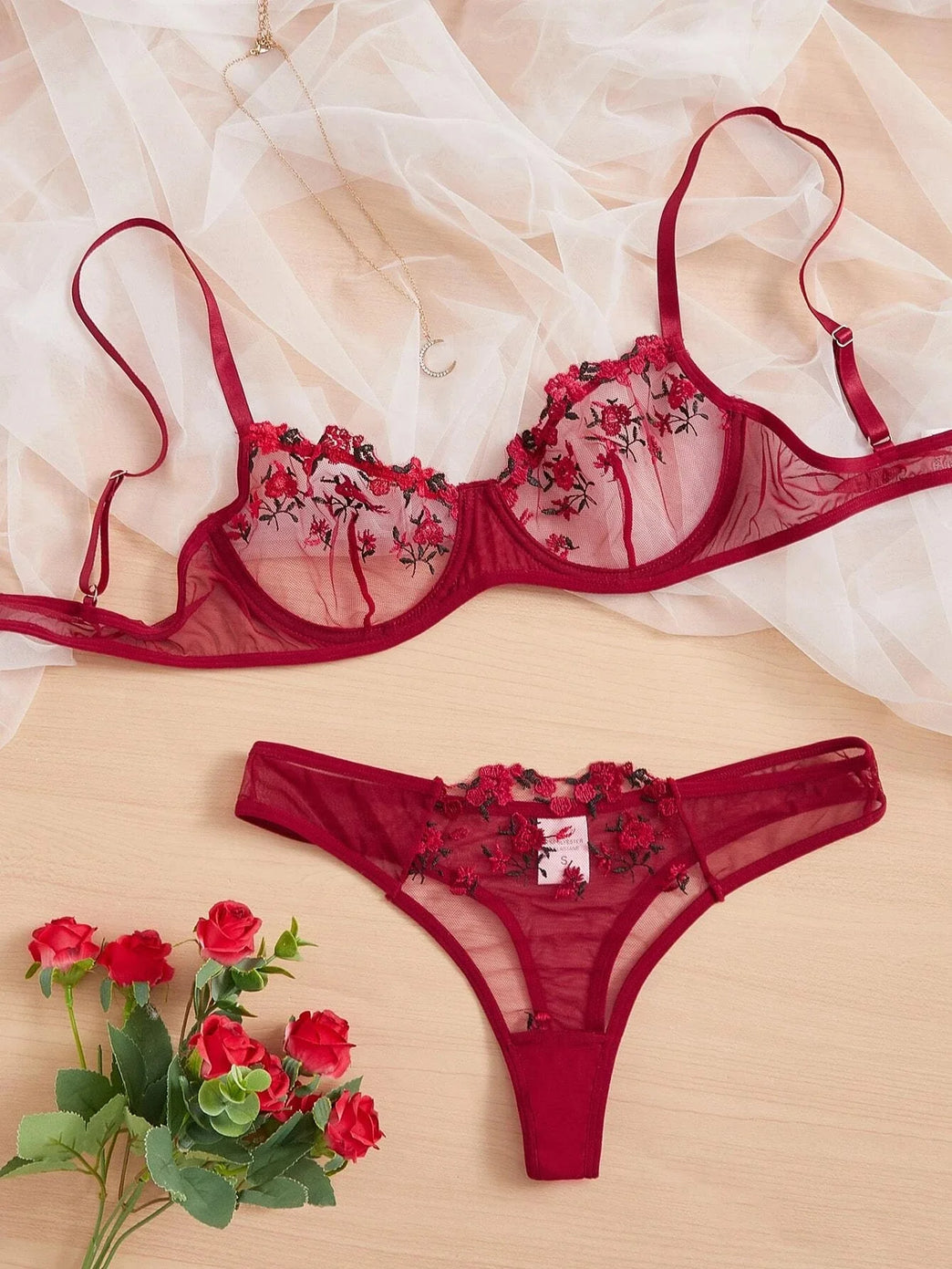Floral Embroidery Wire-Free Bra & Brief Set – Unlined Sexy Lingerie