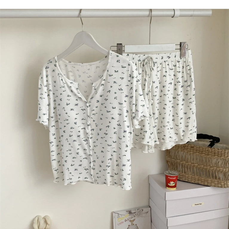 Women’s Floral Summer Pajama Set | Korean Style Home Clothes