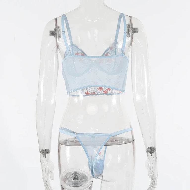 Floral Embroidery Unlined Bra and Brief Set – Sexy Transparent Lingerie