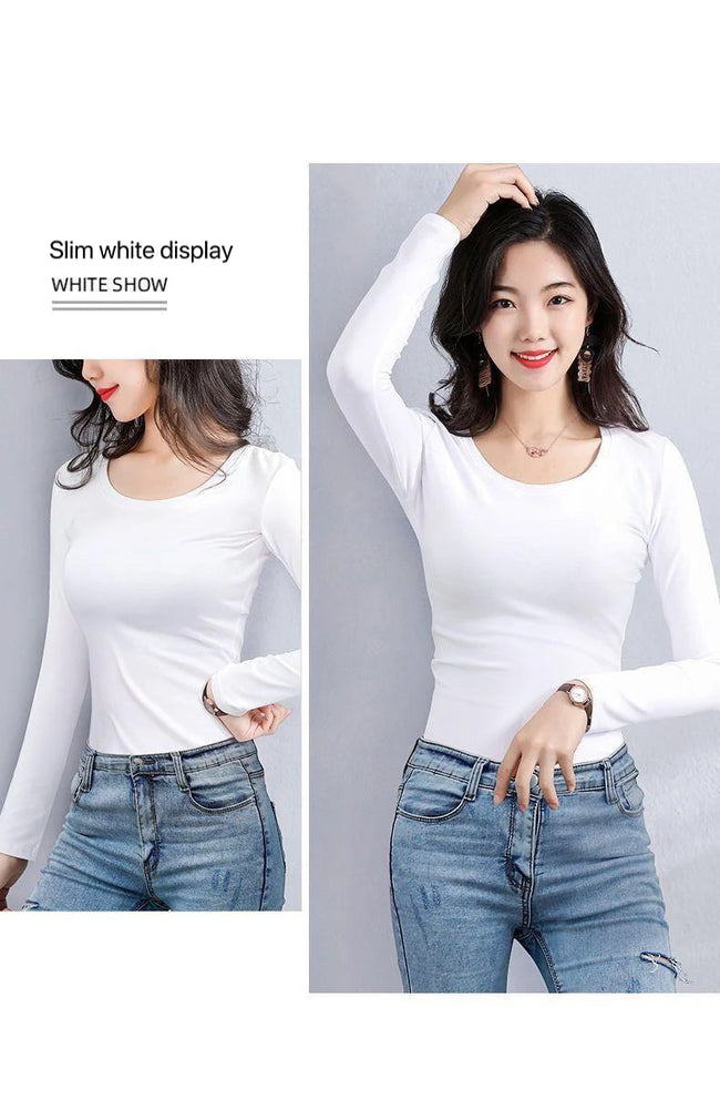 Womens Thermal Velvet T-Shirt | Warm Elastic Winter Base Layer