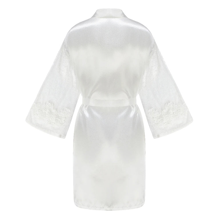 Caramel Wedding Robe | Mesh-Sleeve Satin Kimono