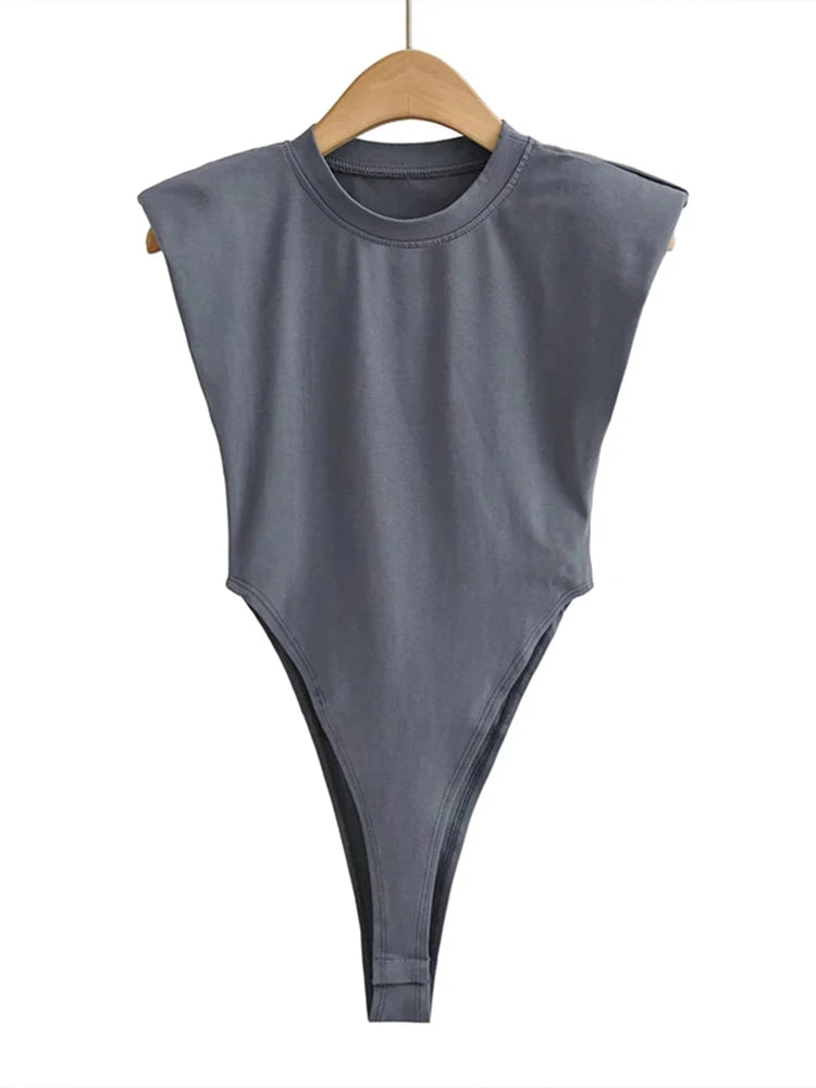 Padded Shoulder Sleeveless Bodysuit | 2026 Summer Bodycon Essential