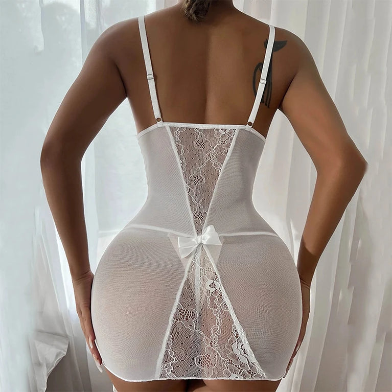Womens Lace Satin Slip Dress Plus Size Nightwear Mini Dress