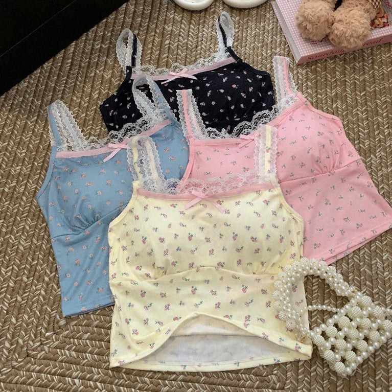 Women's Sweet Lace Floral Slim Camisole With Breast Pad