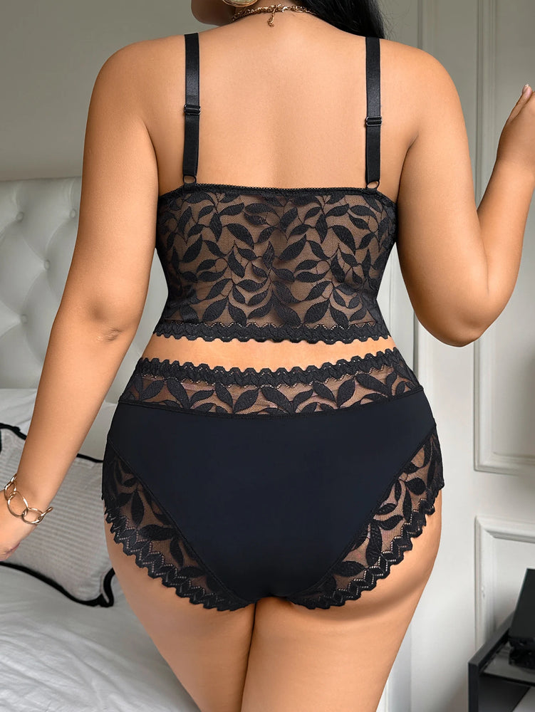 Plus Size Floral Lace Push Up Bra Set – Wireless Sexy Lingerie