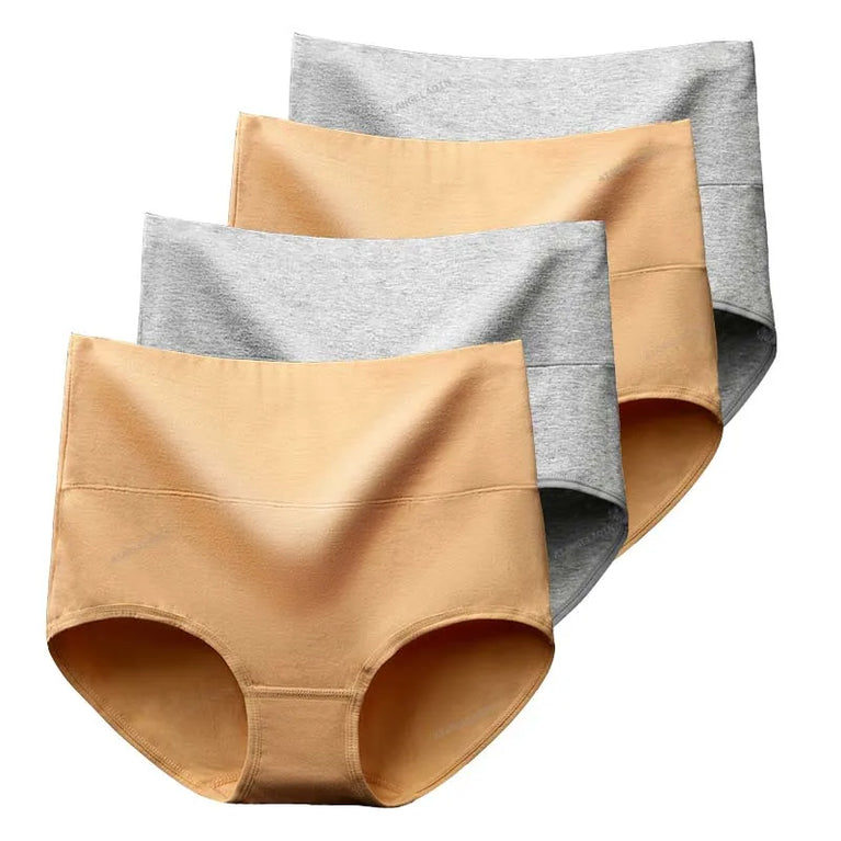 4-Pack Cotton Panties | High-Waist Abdominal Shaper