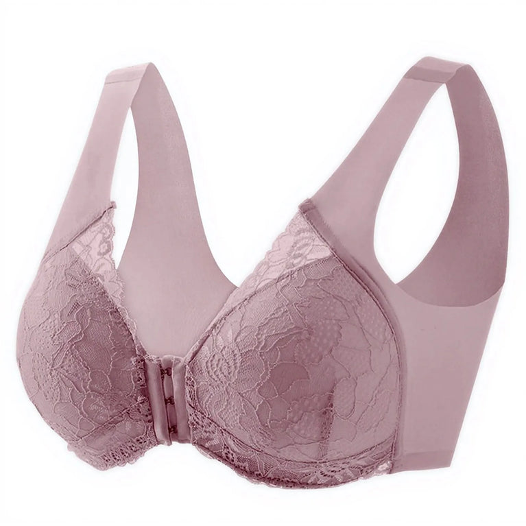 Lace Front-Buckle Vest Bra – Seamless Wireless "Gather" Support