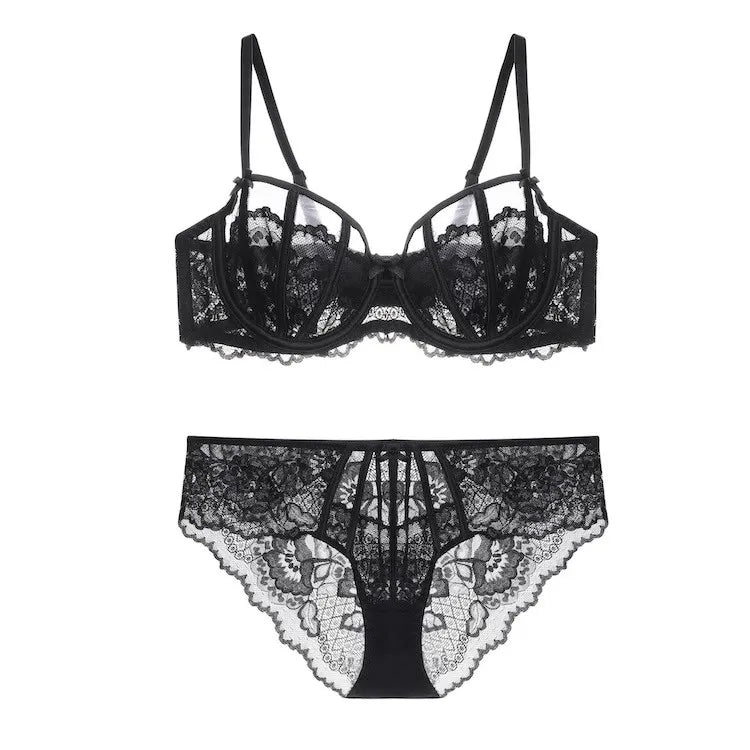 French Floral Lace Bra Set | Ultra-Thin Underwire Minimiser