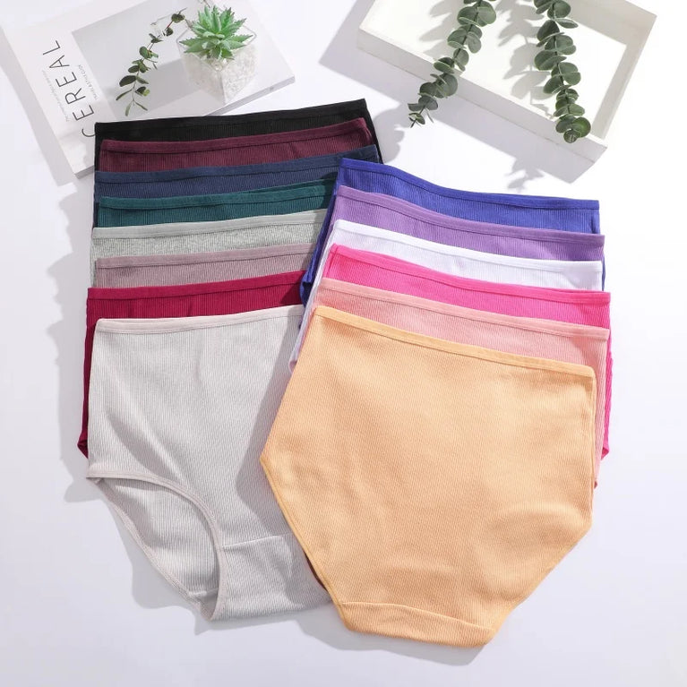 6pc Seamless Cotton Briefs | High-Waist Striped Set