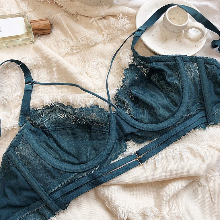 Floral Embroidery Plunge Push Up Bra Set – Sexy Underwire Lingerie