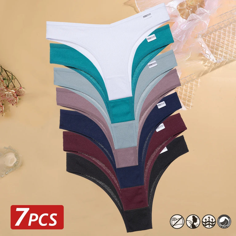 7pc Waffle Cotton Briefs | Sexy V-Waist Brazilian Set