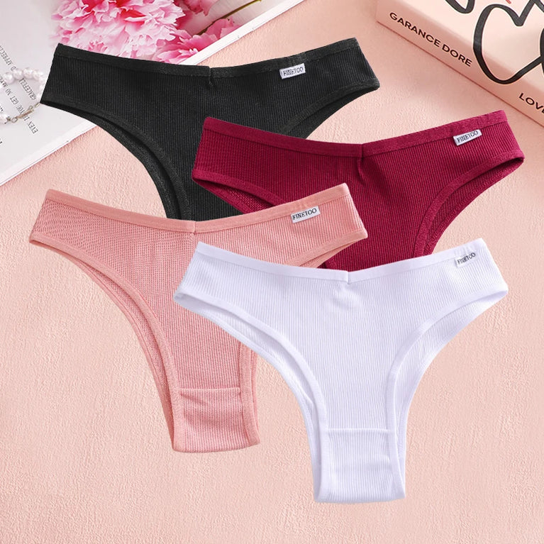 4pc Cotton Ribbed Bikini | Seamless V-Waist Panties