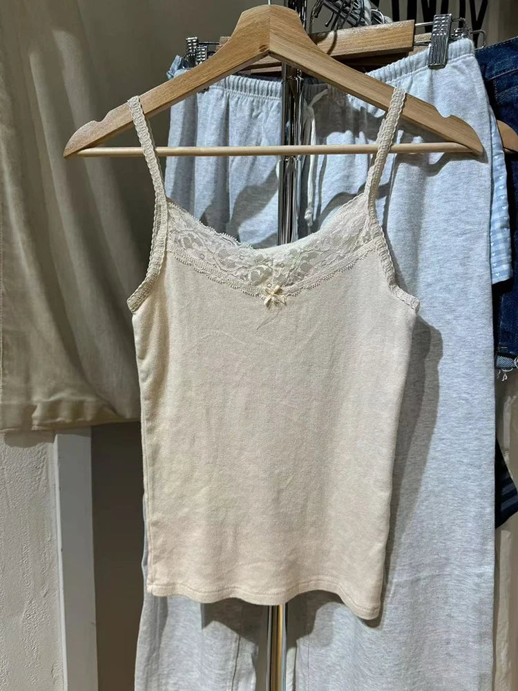 Vintage Lace Patchwork Tank Top | Sweet Y2K Summer Camisole