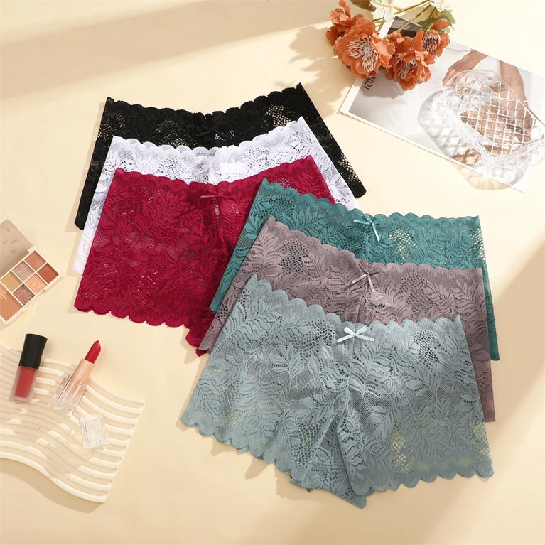 6pc Floral Lace Boyshorts | Sexy Low-Waist Briefs