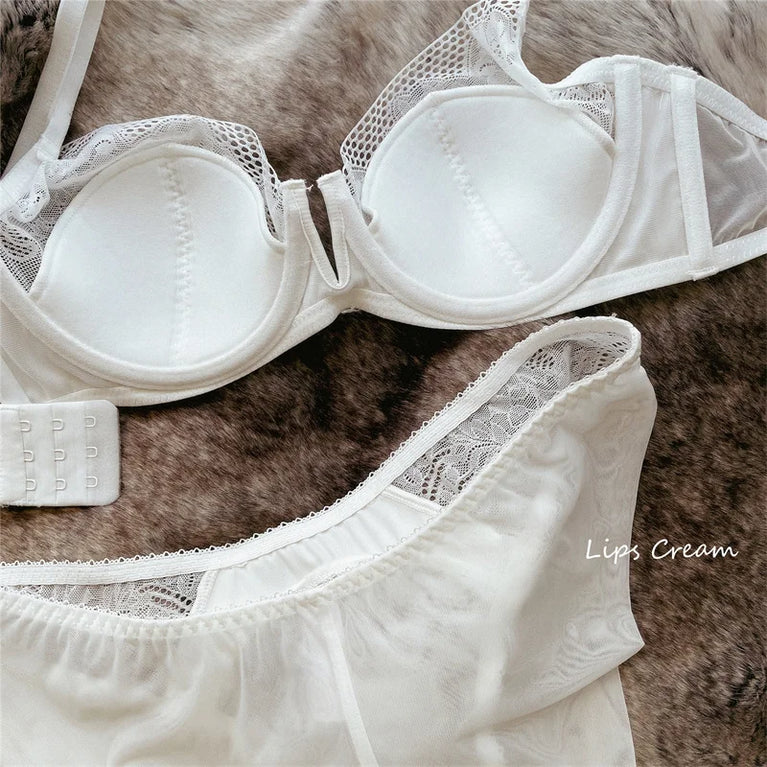 Floral Lace Plunge Push Up Bra Set – Elegant Underwire Lingerie