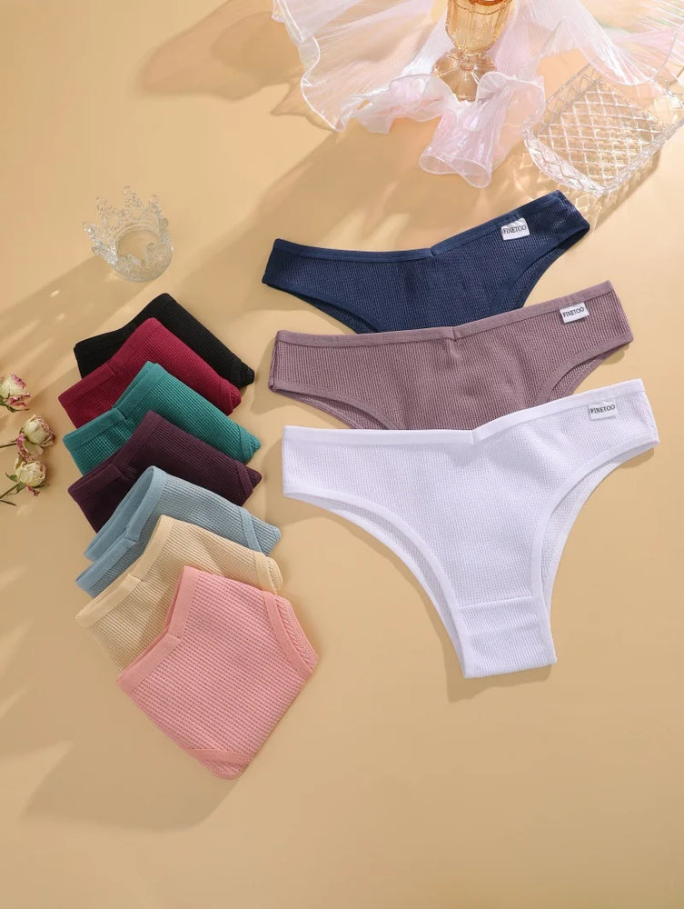 7pc Waffle Cotton Briefs | Sexy V-Waist Brazilian Set