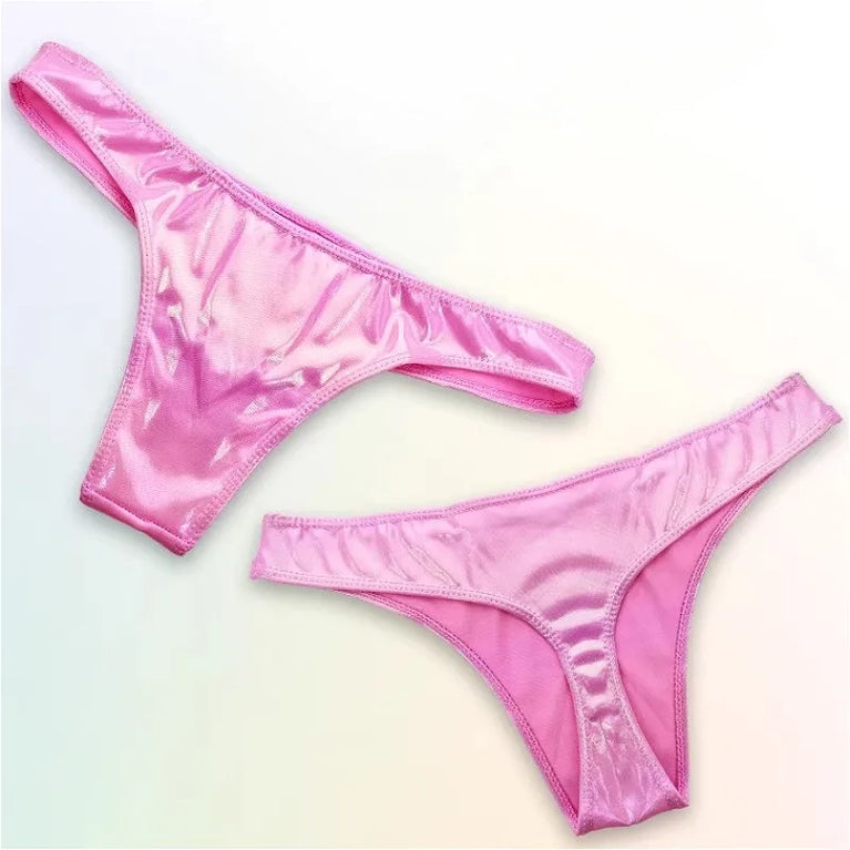 Glossy Gradient Bikini Thongs – Low-Rise Vibrant Swim & Beach G-Strings