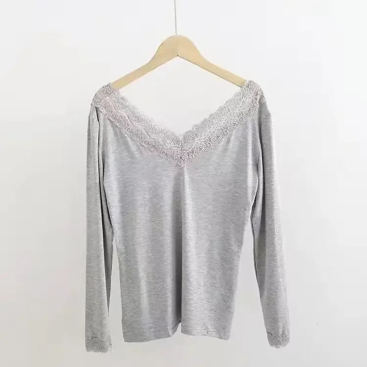 Autumn Long Sleeve Shirt V Neck Thin Blouse Women Top
