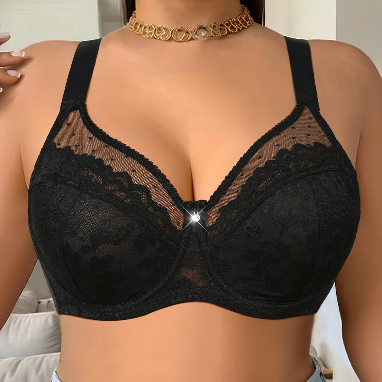 High-Support Floral Lace Plus-Size Bra – Full Coverage & Push-Up Support