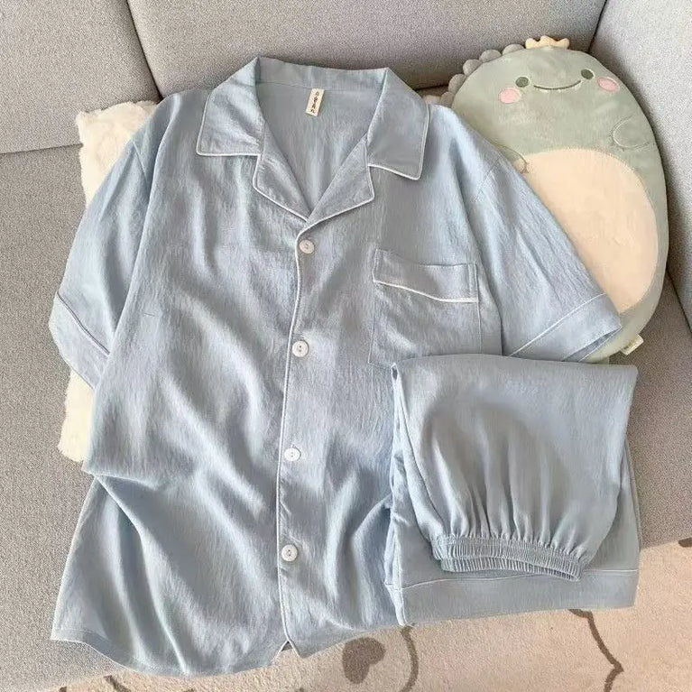 Men's Luxury Solid Pajama Set | Short Sleeve Lapel Home Suit