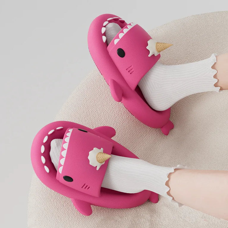 Glow-in-the-Dark Shark Slides | Thick Platform Summer Mules