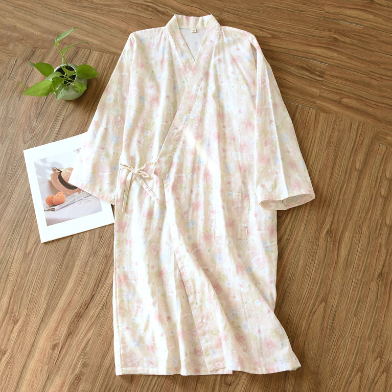Women's Pure Cotton Floral Robe | Thin Gauze Sleep Gown