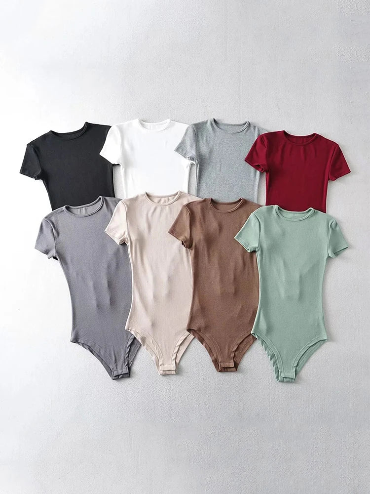 Button-Detail Short Sleeve Bodysuit | Sexy Slim-Fit Summer Romper