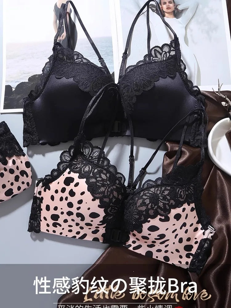 Leopard Print Bra Set | Wireless Push-Up Lingerie