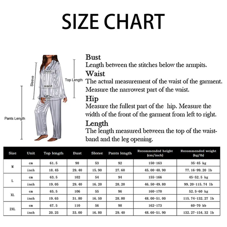 Women's Striped Satin Pajama Set | Long Sleeve Summer Home Suit