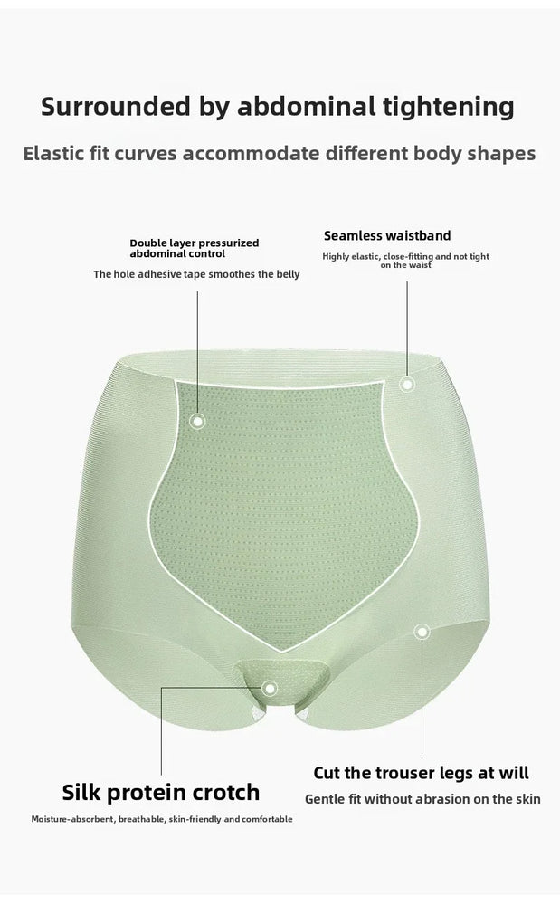 High-Waist Ice Silk Seamless Briefs – Ladies Summer Fitness Underwear
