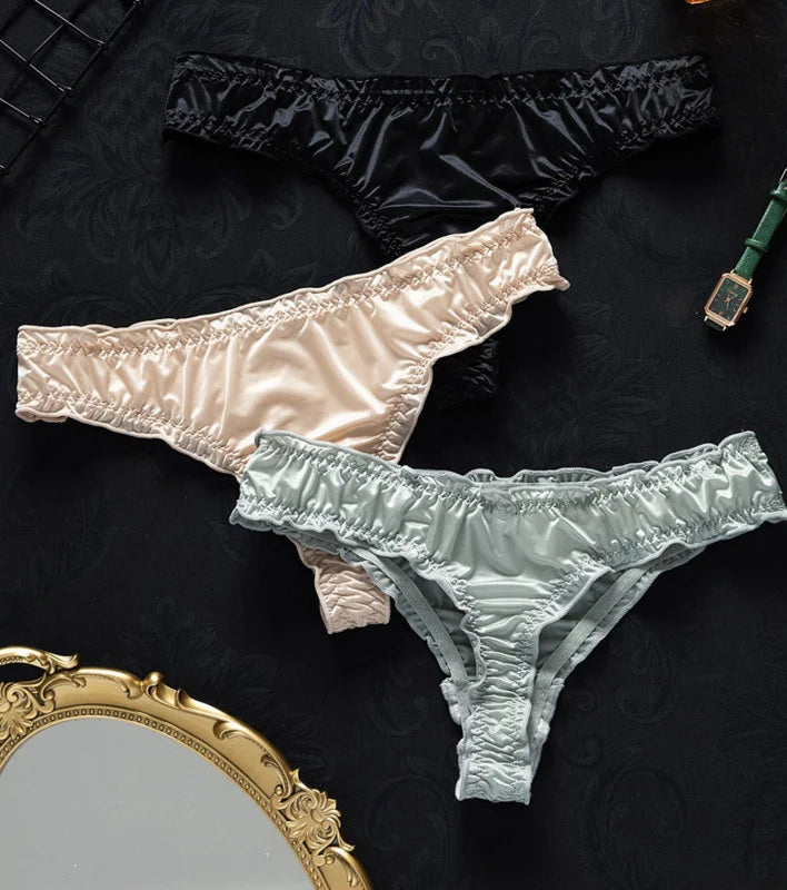 Seamless Ice Silk G-String Thong with Scalloped Edge – Thin Breathable Summer Panties for Women