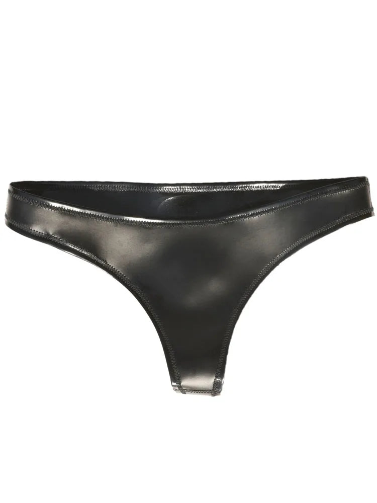 Reversible PU Leather Bikini Briefs – Wet Look Shiny & Matte Dual-Finish Low-Rise Sexy Panties
