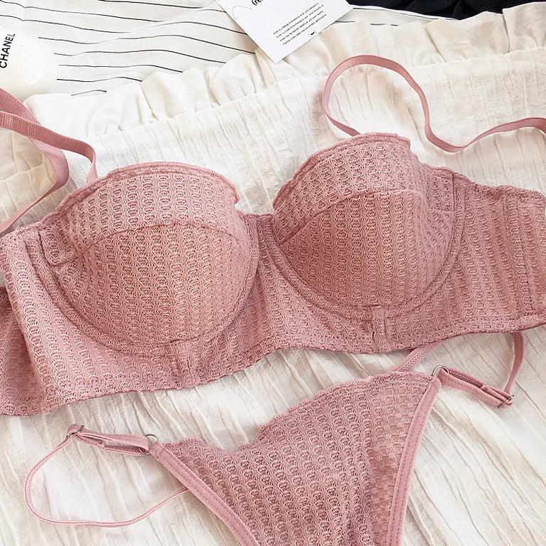 French 1/2 Cup Push-Up Bra Set | Fluorescent Lace Lingerie