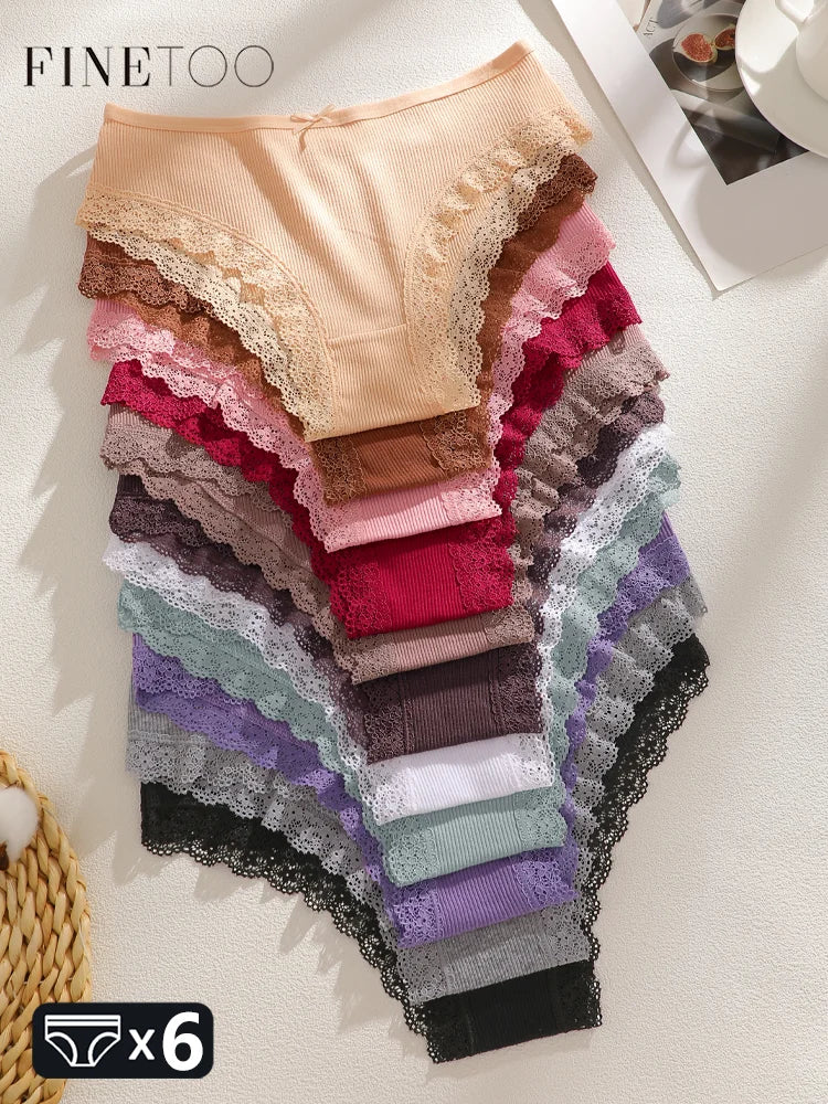 6pc Cotton Lace Panties | Crossed Belt Brazilian Briefs
