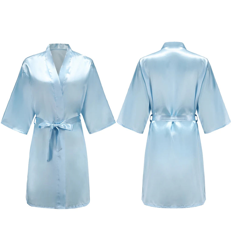 Women’s Short Silky Satin Robe – Pure Solid Color Bridesmaid & Bridal Party Bathrobe (Summer Collection)