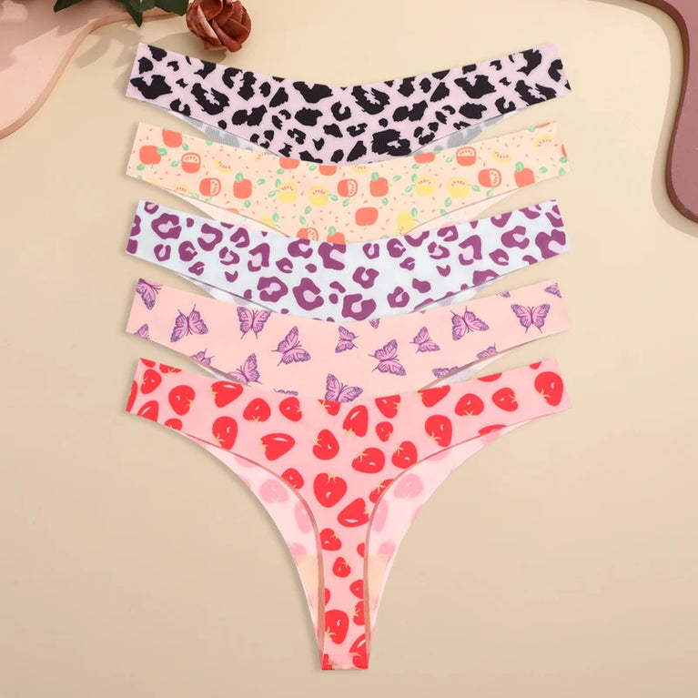 5pc Leopard Thongs | Seamless Ice Silk G-Strings