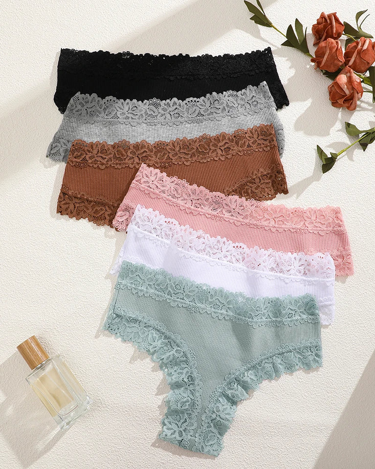 Lace Cotton Brazilian G-Strings (6-Pack) – Low-Rise Breathable Sexy Lingerie